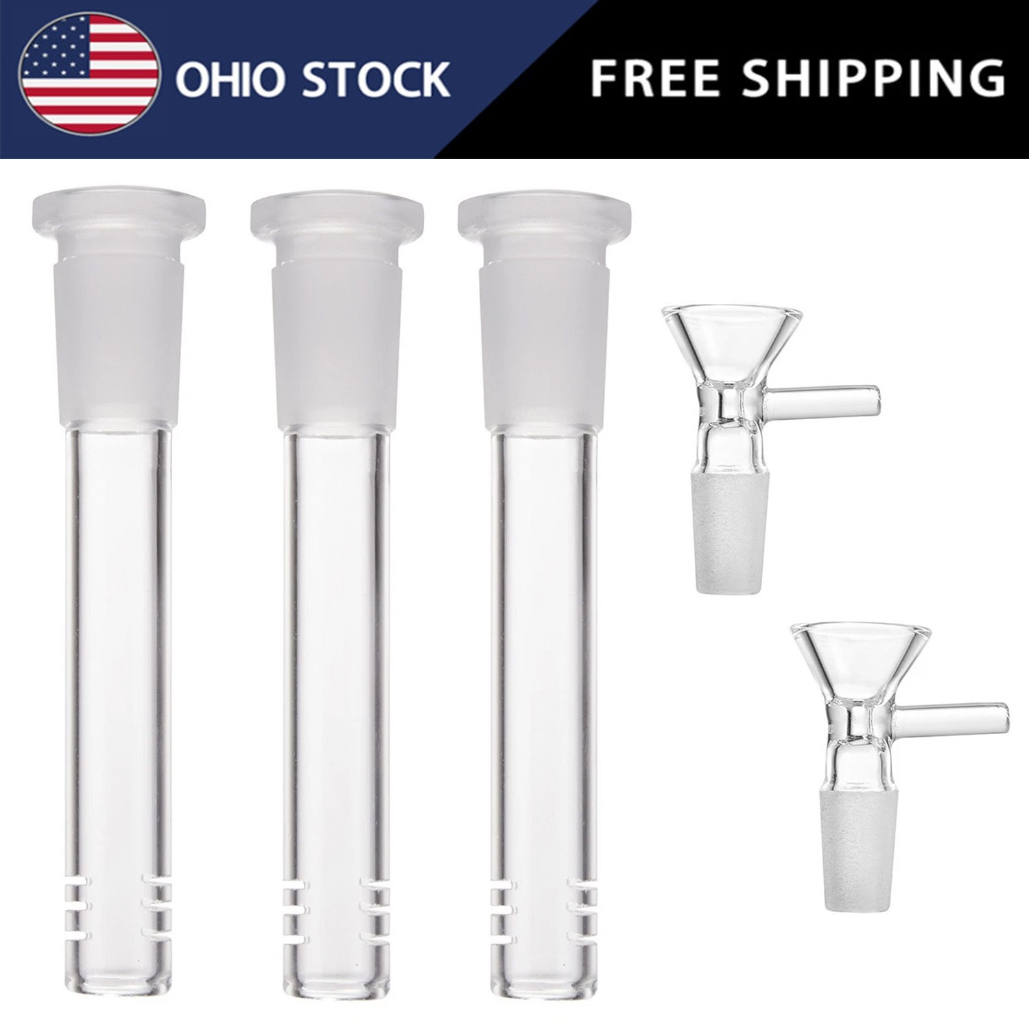 3-Pack 4.3'' 14mm Glass Downstem and 14mm Male Bowl Piece for Glass Bong-US SHIP 3-Pack 4.3'' 14mm Glass Downstem and 14mm Male Bowl Piece for Glass Bong-US SHIP