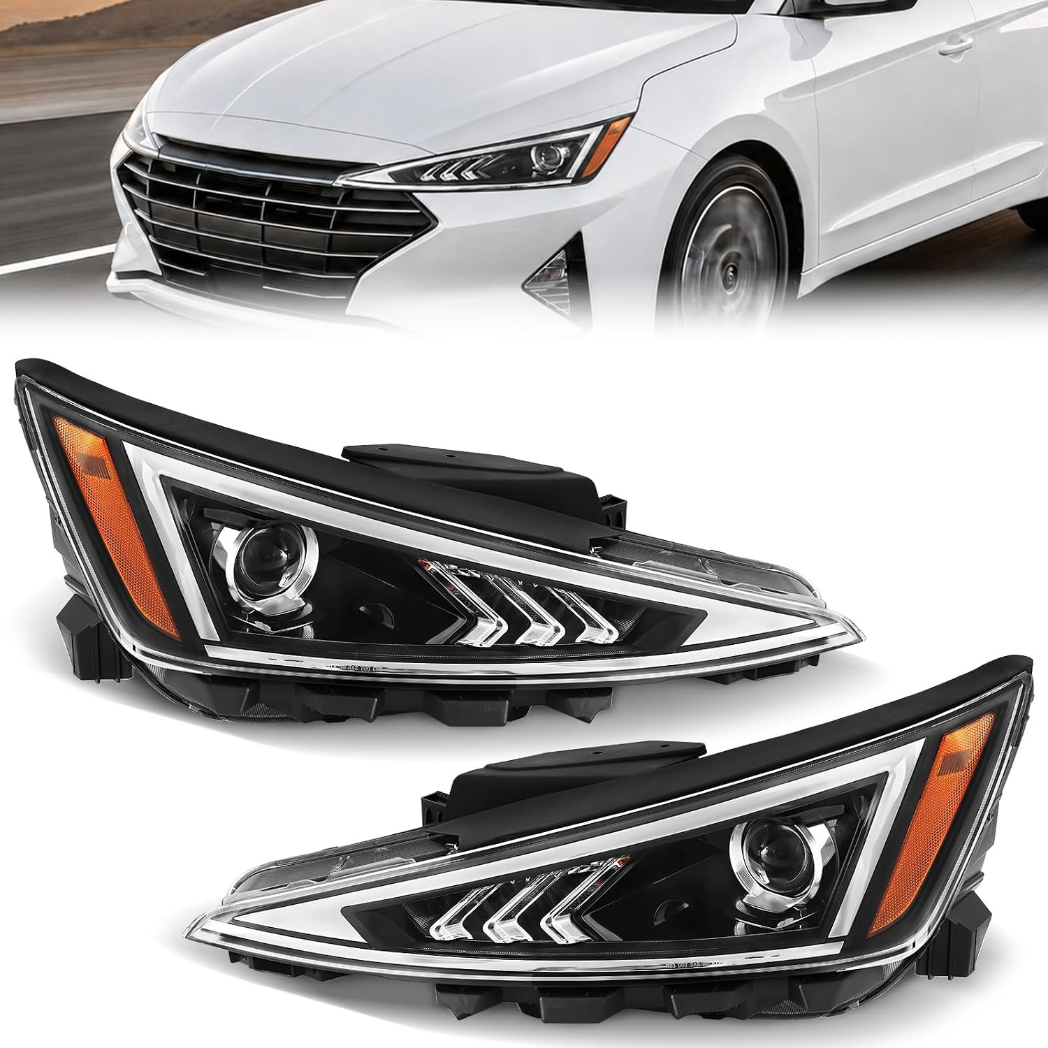Headlights for 2019-2020 Hyundai Elantra, Driver and Passenger Side