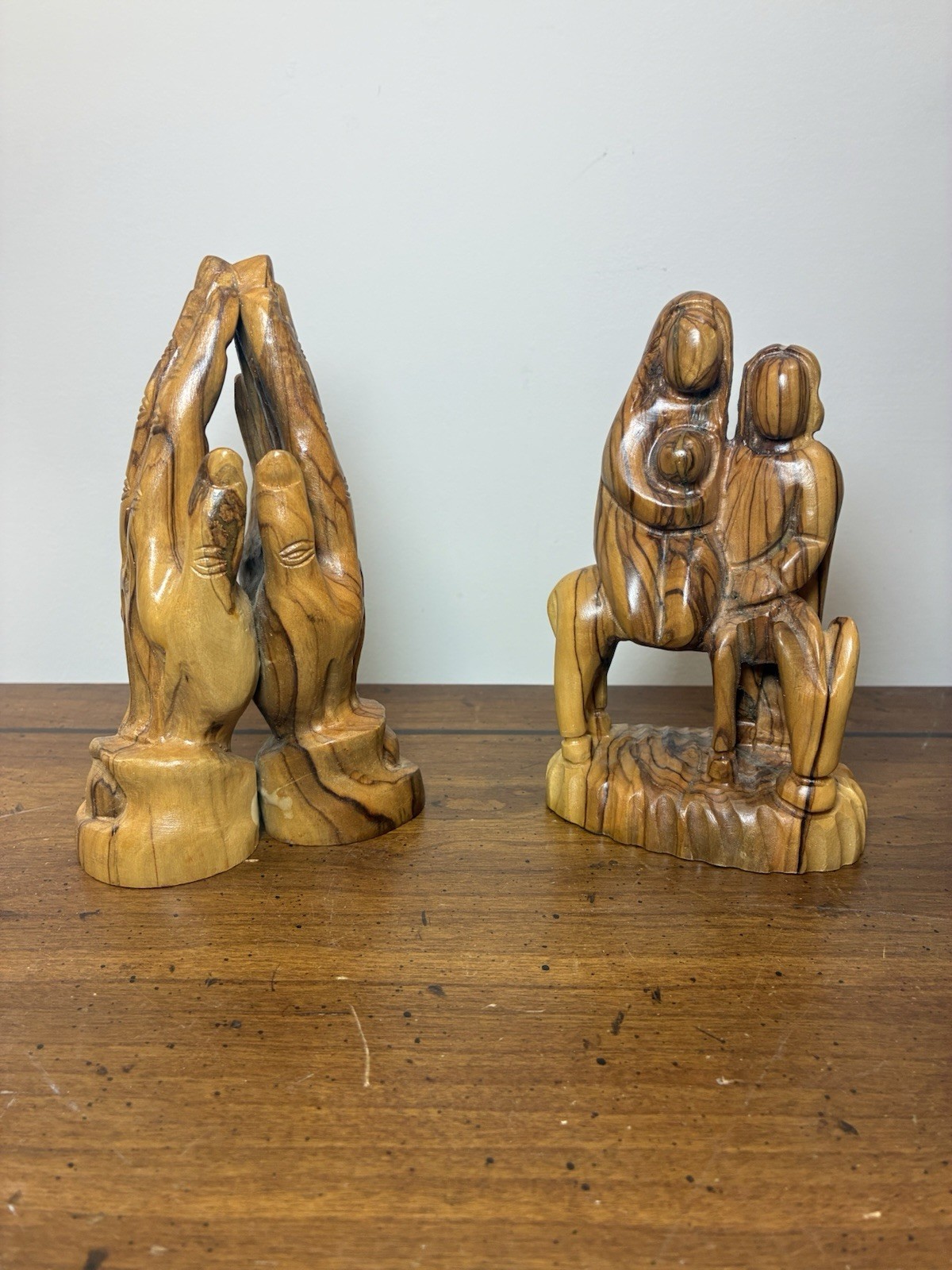 Hand Carved Olive Wood Holy Family Mary Joseph Jesus& Praying Hands Jerusalem Hand Carved Olive Wood Holy Family Mary Joseph Jesus& Praying Hands Jerusalem