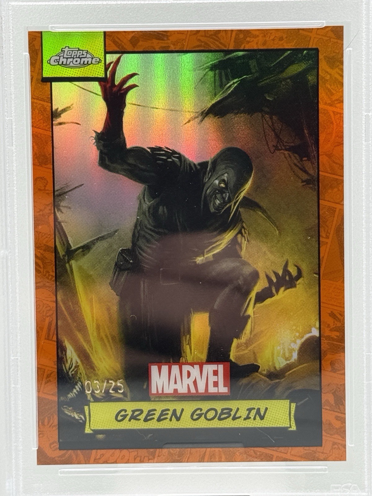 Topps 2024 Chrome Marvel Green Goblin #101 Orange Refractor 03/25 PSA 9 Topps 2024 Chrome Marvel Green Goblin #101 Orange Refractor 03/25 PSA 9