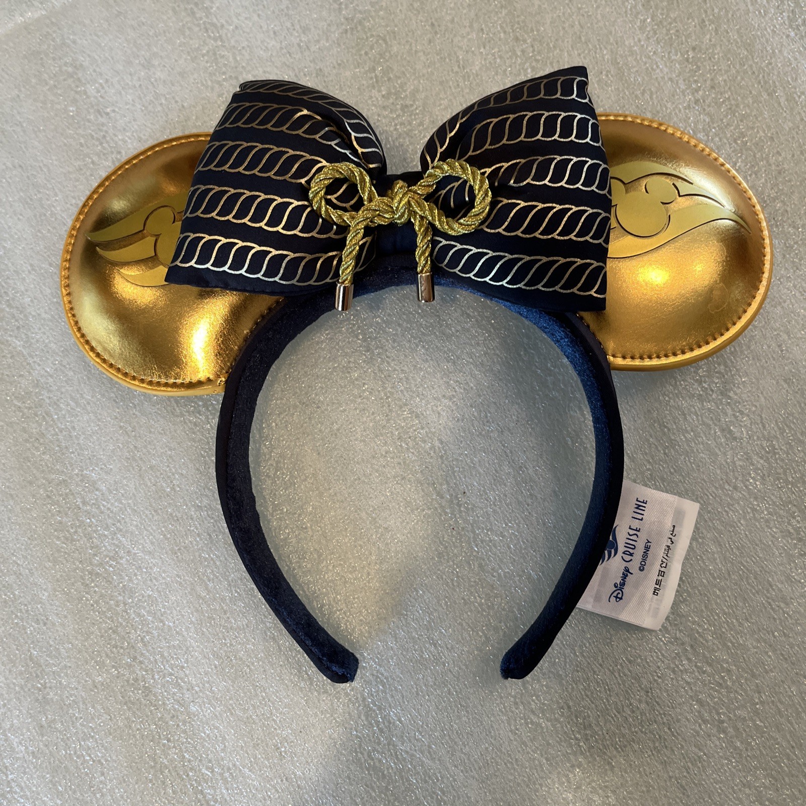 Disney Cruise Line DCL Gold Shiny Metallic Mickey Mouse Ears Navy Nautical Bow Disney Cruise Line DCL Gold Shiny Metallic Mickey Mouse Ears Navy Nautical Bow