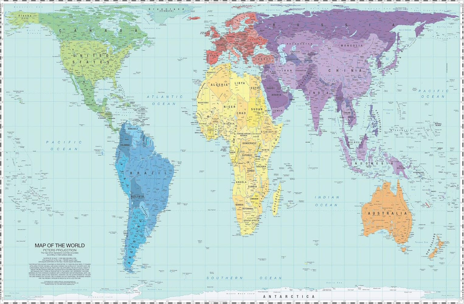 Peters Projection Laminated World Map 36 Peters Projection Laminated World Map 36