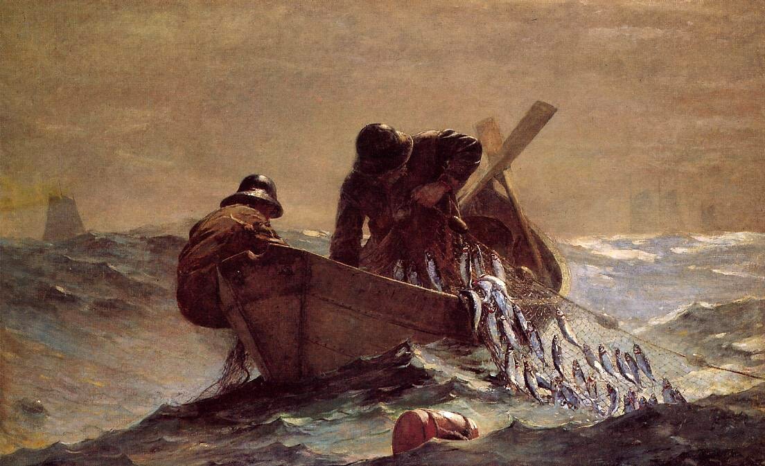 Oil painting The-Herring-Net-1885-Homer-Winslow-Oil-Painting fisher on ocean art