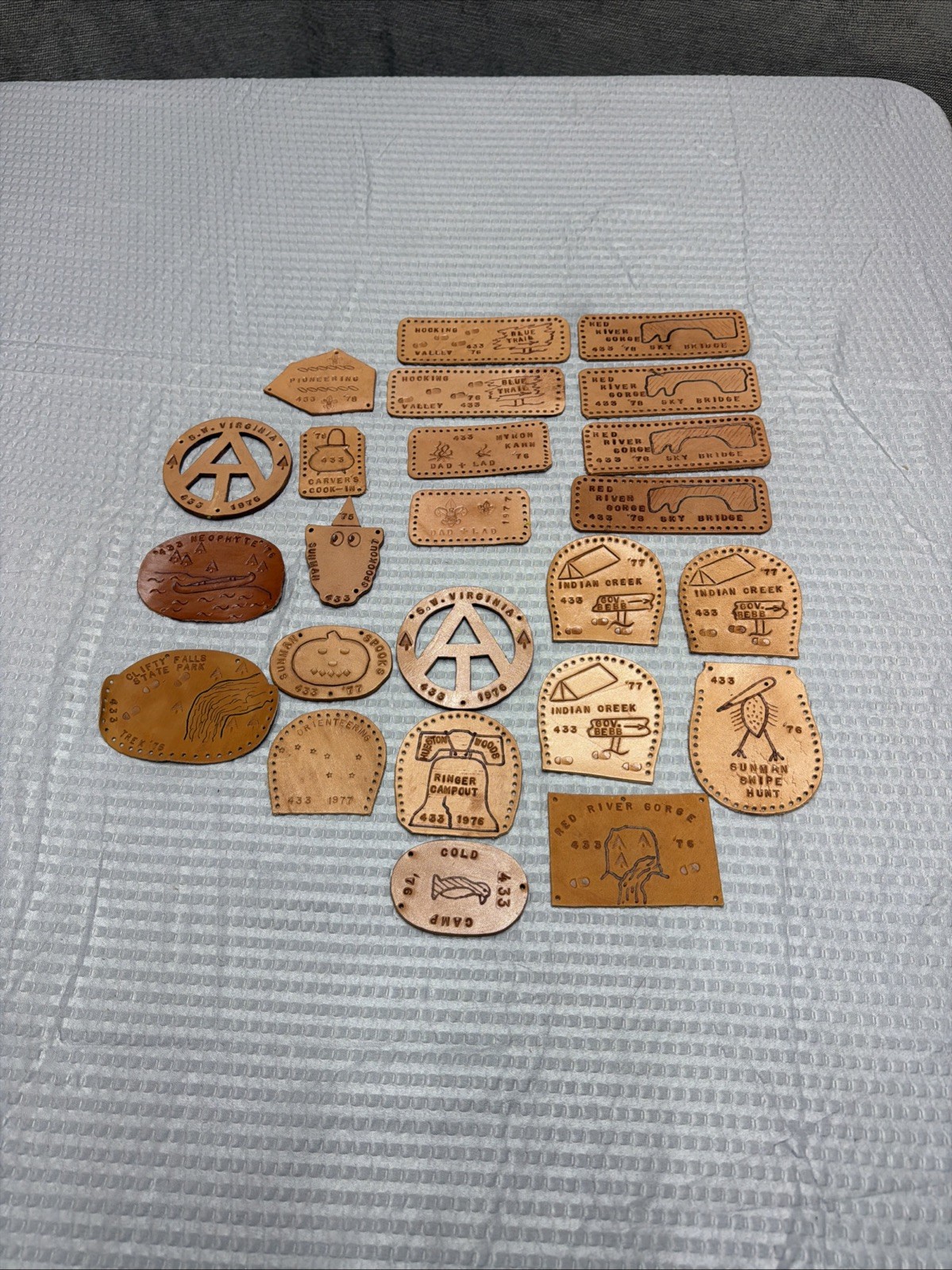 Vintage Boy Scout Lot 24 Leather Patches Belt Loops 1970s Troop 433 Retro BSA 