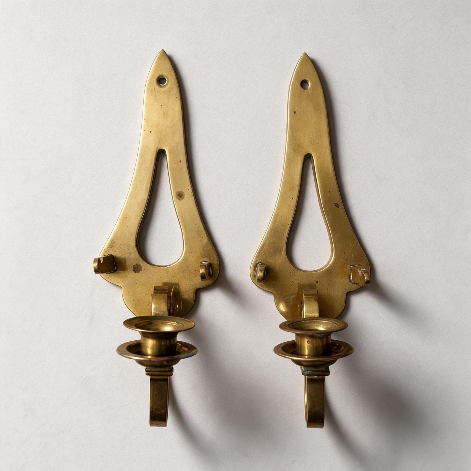 Vintage Pair Of Brass Metal Gold Candle Wall Sconces Patina Vintage Pair Of Brass Metal Gold Candle Wall Sconces Patina