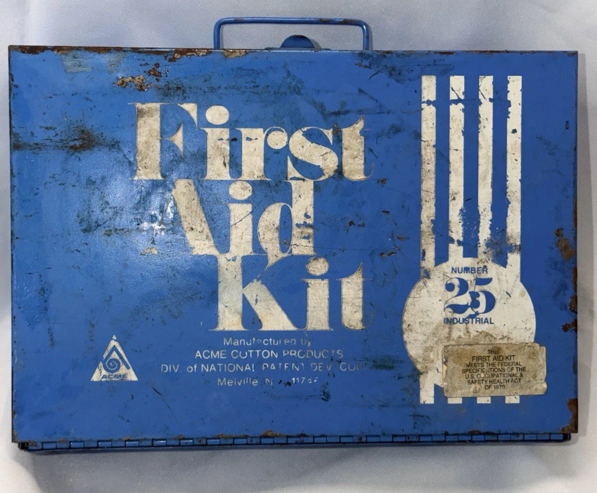 Vintage Metal First Aid Kit- All Unused Original Contents 1970 ACME Products Vintage Metal First Aid Kit- All Unused Original Contents 1970 ACME Products