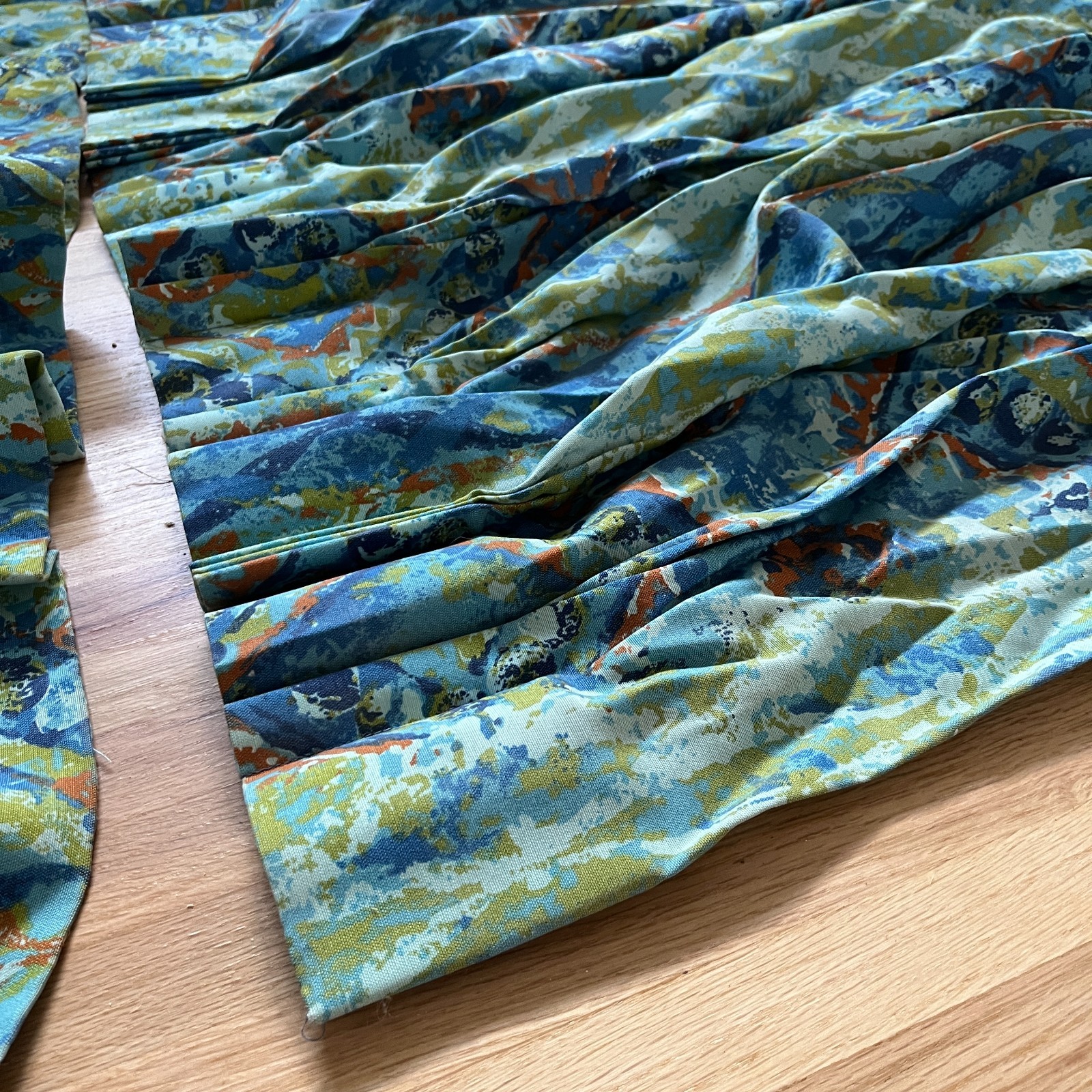 Vintage 60\'s mid century Blue pleated curtain set Aqua/BLue 41\ Vintage 60\'s mid century Blue pleated curtain set Aqua/BLue 41\