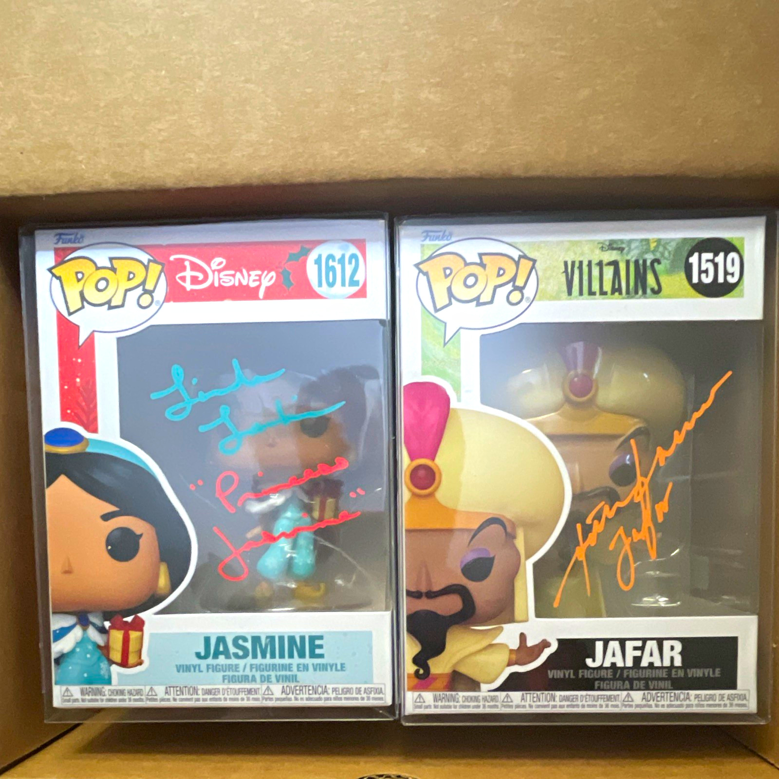 Funko Pop Disney Autographed Vinyl Figures Lot 2 Jasmine #1612 Jafar #1519 Funko Pop Disney Autographed Vinyl Figures Lot 2 Jasmine #1612 Jafar #1519