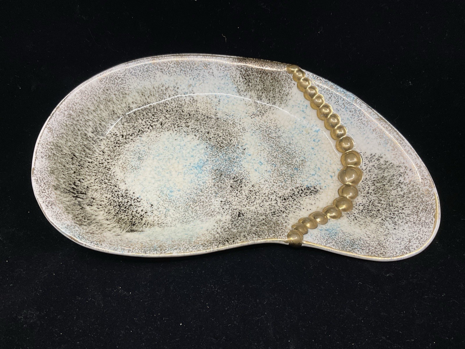 Rare Vintage George Z Lefton Kidney Shaped Trinket Dish/ Aqua Gold Black Rare Vintage George Z Lefton Kidney Shaped Trinket Dish/ Aqua Gold Black