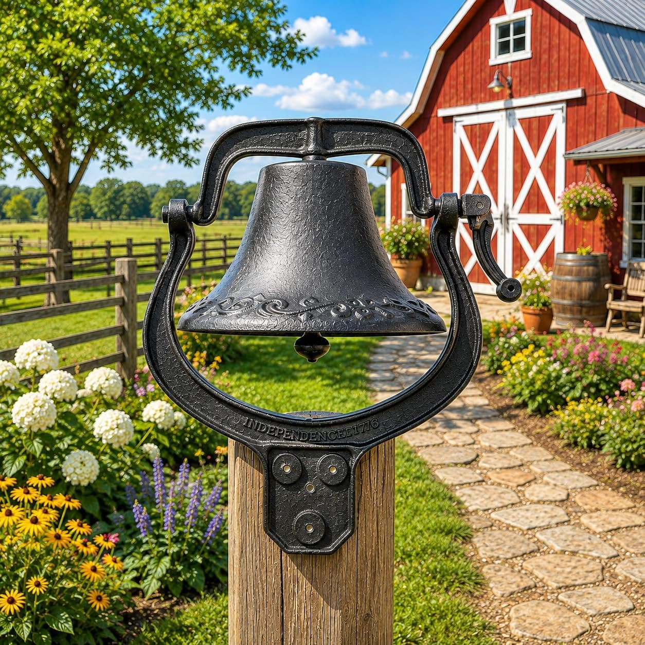 Large Vintage Cast Iron Dinner Bell, Antique Farmhouse Wall Mount Hand Bell for