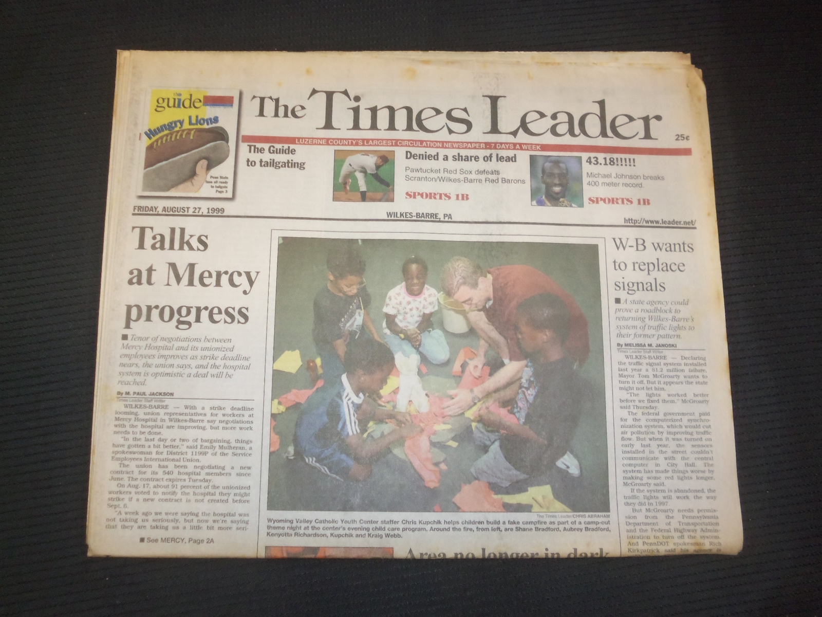 1999 AUGUST 27 WILKES-BARRE TIMES LEADER - TALKS AT MERCY HOSP PROGRESS- NP 7475