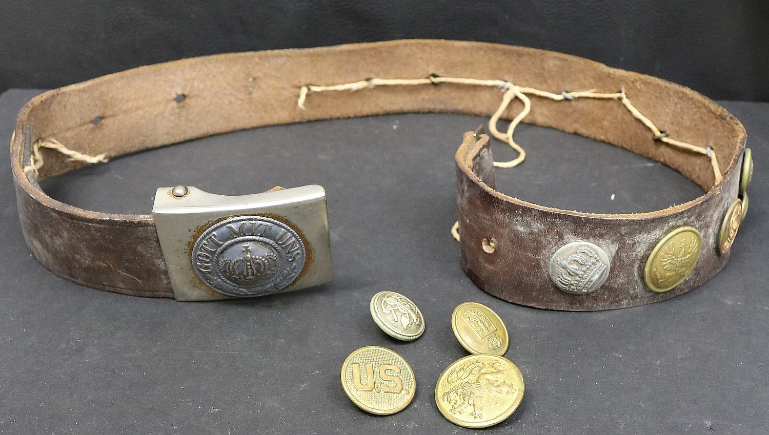 Vintage WW1 Era Imperial German Hate Belt & Buckle Veteran Captured  Bringback