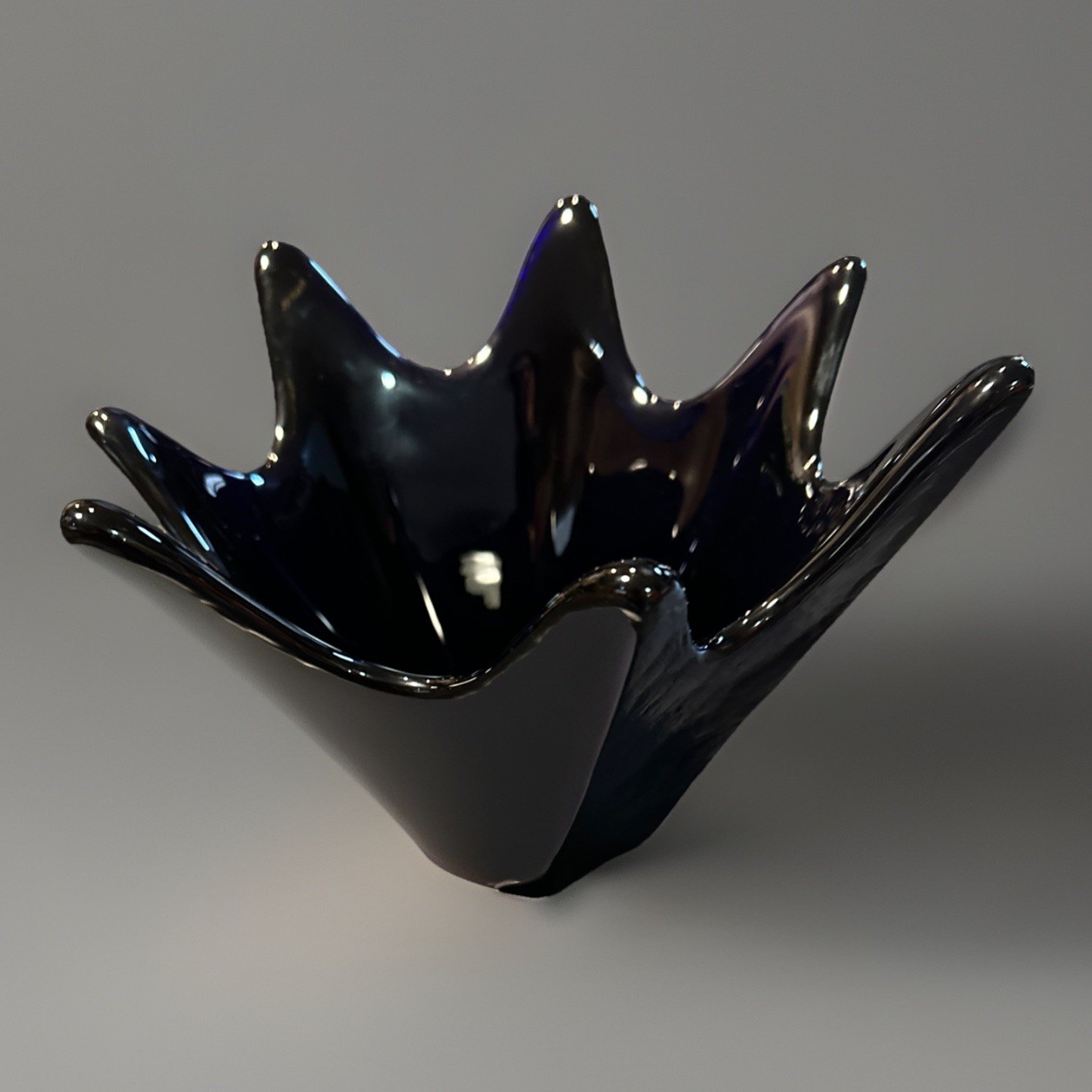 Blenko 7 Point Star Ebony / Black Large Spike Centerpiece Bowl Amethyst Vintage Blenko 7 Point Star Ebony / Black Large Spike Centerpiece Bowl Amethyst Vintage