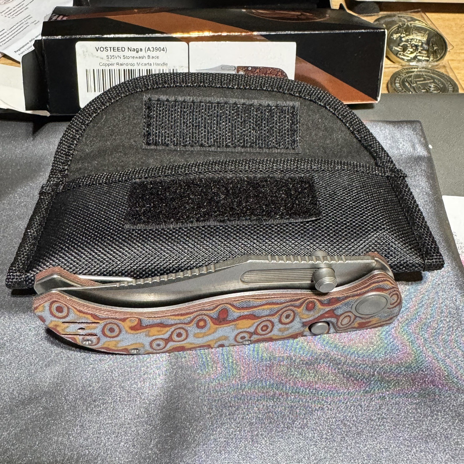 Vosteed Naga A3904 Pocketknife S35VN Clip Point Plain Liner Lock Micarta Copper