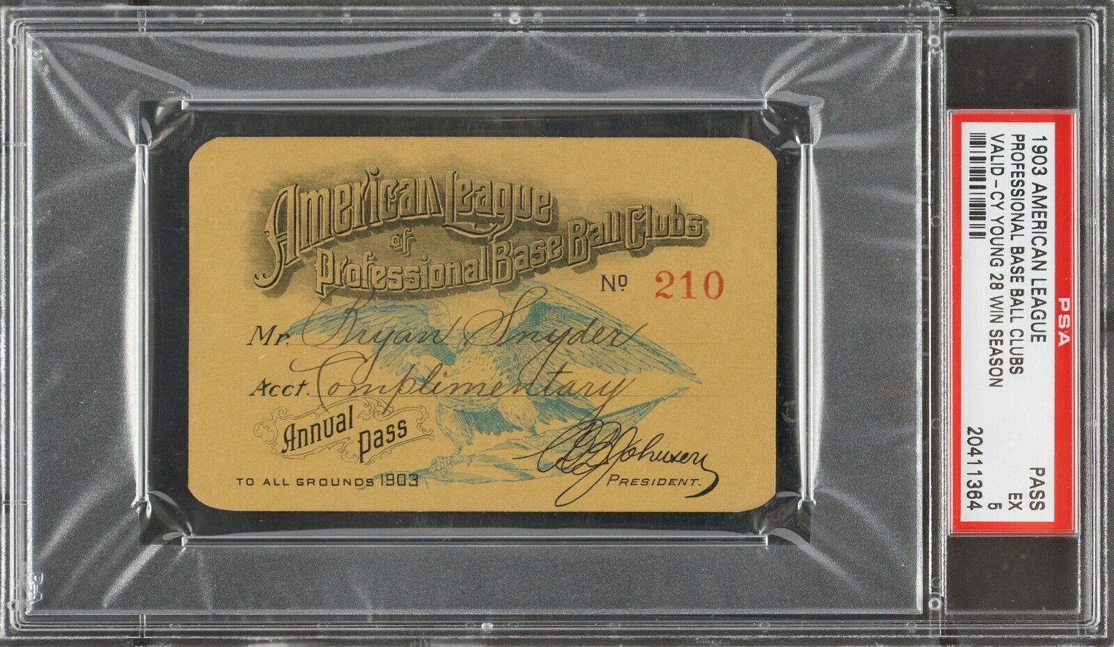 1903 World Series AL Pass Ticket PSA/1 St YR Opening Day All Teams/Cy Young Rare