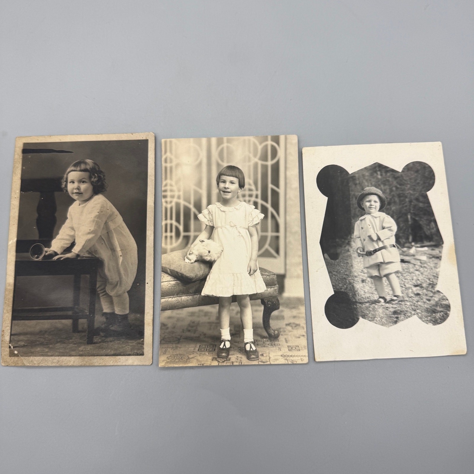 Antique RPPCs Postcard Photos Little Children Writing in Back 1910s era lot of 3