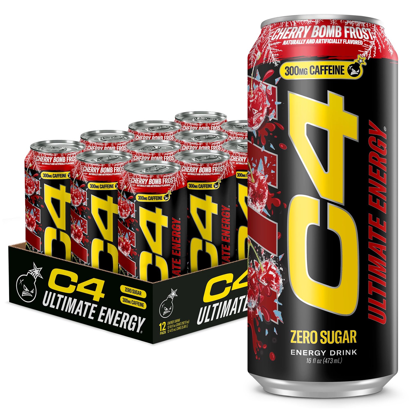 C4 Ultimate Energy Drink with Zero Sugar, Cherry Bomb 16 Fl Oz (Pack of 12) C4 Ultimate Energy Drink with Zero Sugar, Cherry Bomb 16 Fl Oz (Pack of 12)