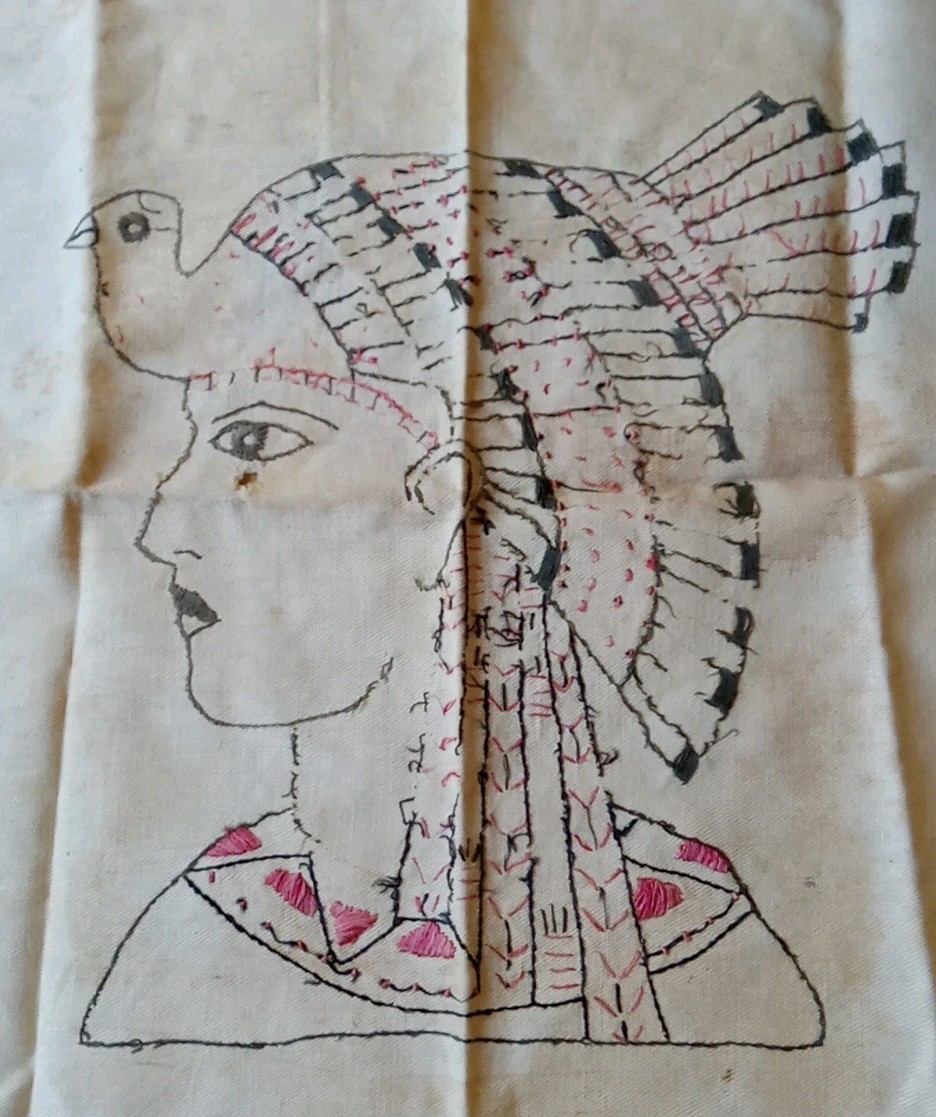 WOW Antique Nekhbet Egyptian Art Nouveau Embroidery Sewing Art Goddess Mythology WOW Antique Nekhbet Egyptian Art Nouveau Embroidery Sewing Art Goddess Mythology