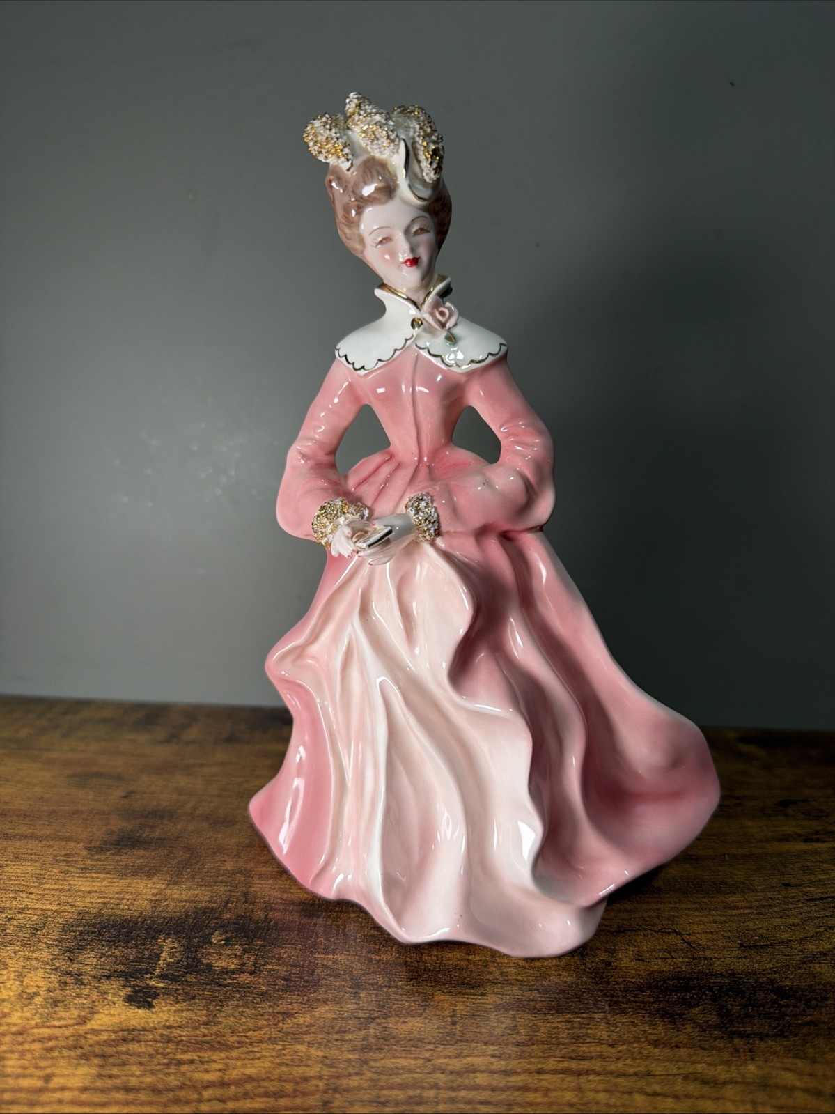 Florence Ceramics 8” Vintage Figurine SHIRLEY with Pink Dress & Gold Trim