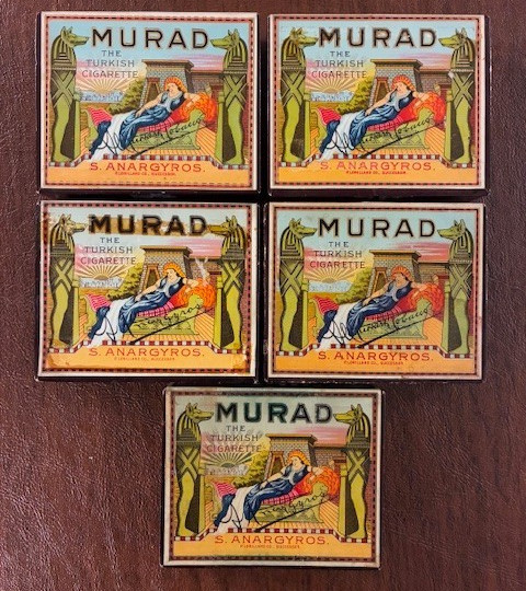 5 VTG 30's / 40's S.ANARGYROS “MURAD THE TURKISH CIGARETTE” ORIG. STAMPED BOXES 5 VTG 30's / 40's S.ANARGYROS “MURAD THE TURKISH CIGARETTE” ORIG. STAMPED BOXES