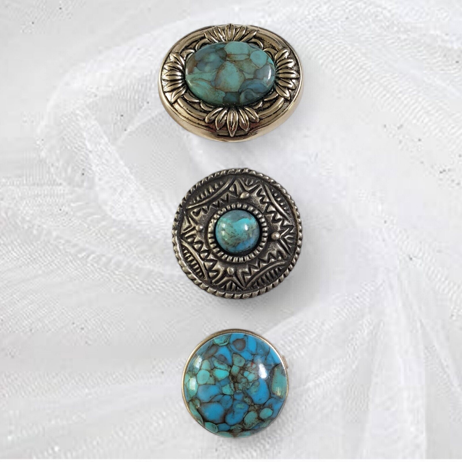 Vintage NONY New York Faux Turquoise Silver Tone Button Covers