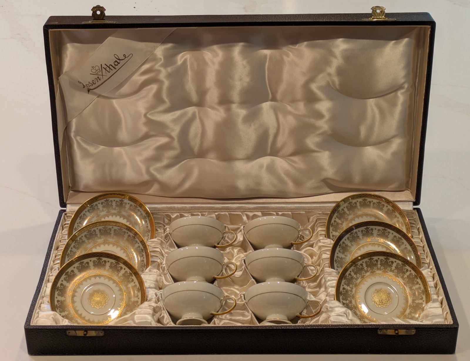 Vintage Rosenthal German Porcelain Gold Demitasse Cup/Sauce Set for 6 Boxed Case