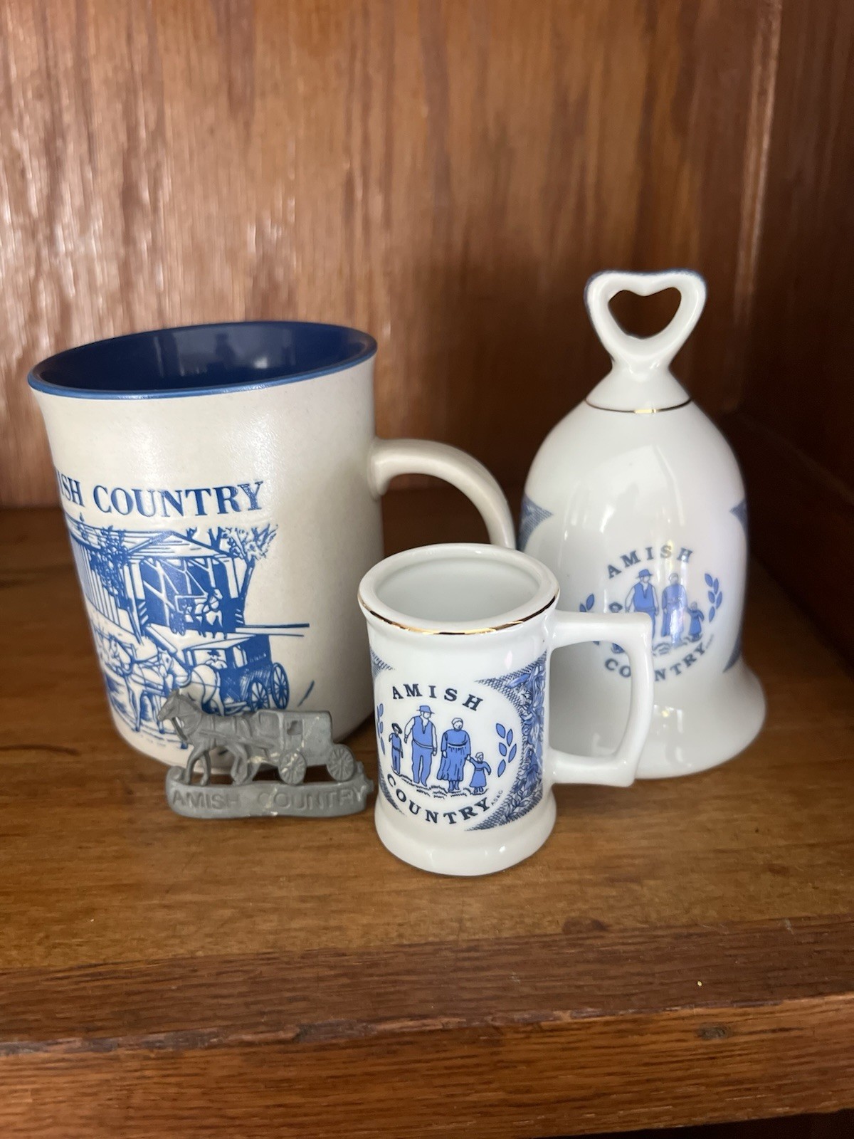 Vintage Amish Country Blue White collectibles Lot Mug Bell Mini Cup Magnet