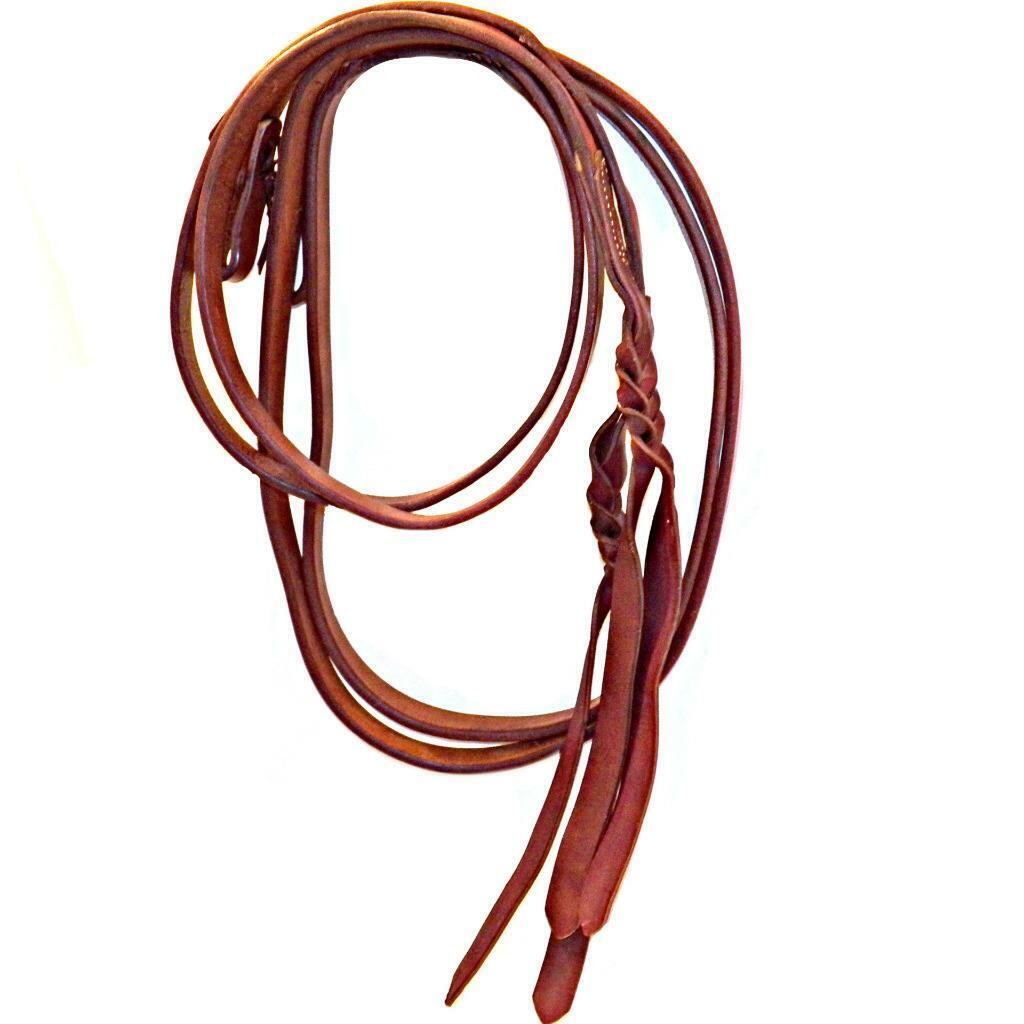 Extra Heavy Harness Leather Western Show Split Reins Braided Tails 1 in x 8.5 Ft