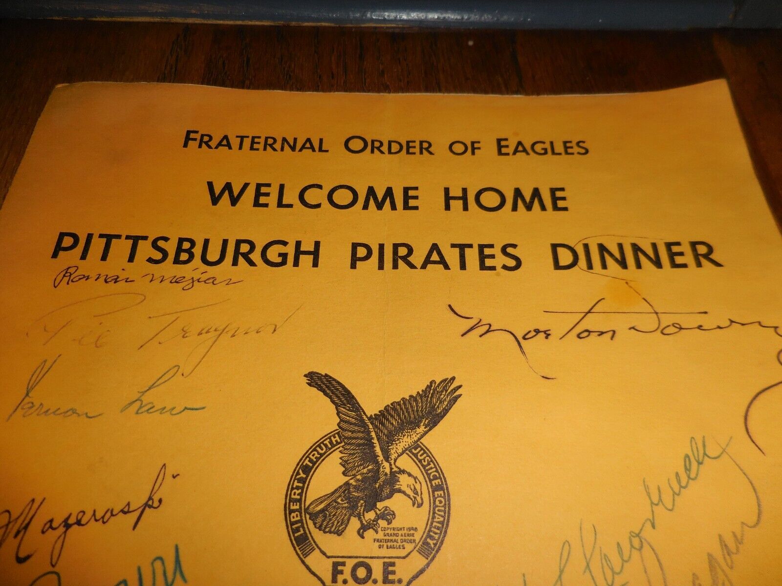 1957 F.O.E.Welcome Home Pittsburgh Pirates Dinner Signed Autographs~RARE ~