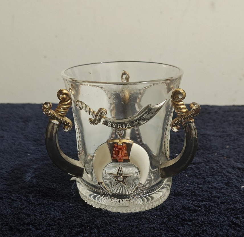 Syria Shriners 3-Handled Glass Mug Pittsburgh Niagara Falls Gold Gilt June 1905 Syria Shriners 3-Handled Glass Mug Pittsburgh Niagara Falls Gold Gilt June 1905