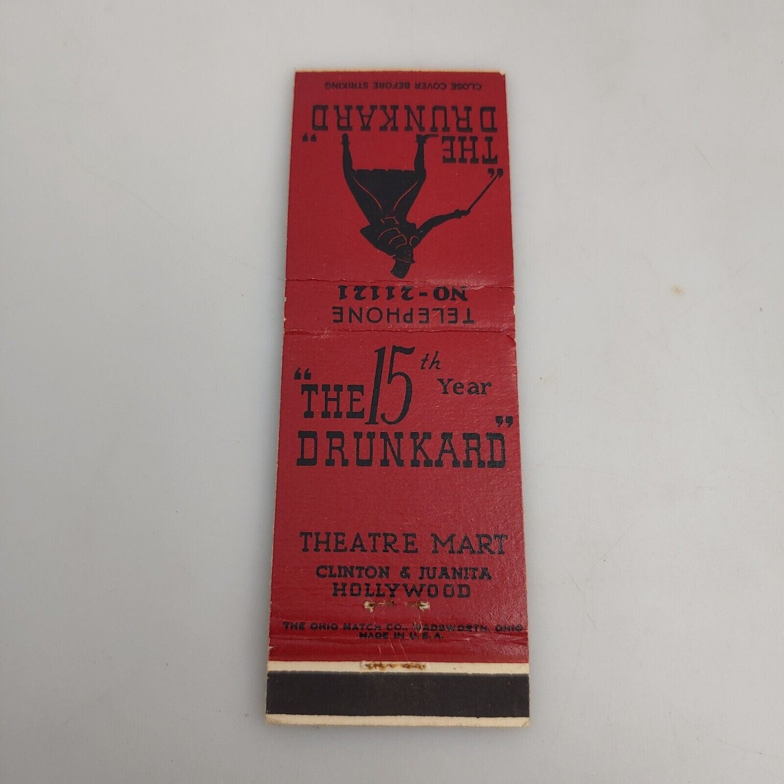 CROWN MATCH MATCHBOOK COVER: THE DRUNKARD HOLLYWOOD, CA c1940s MATCHCOVER 
