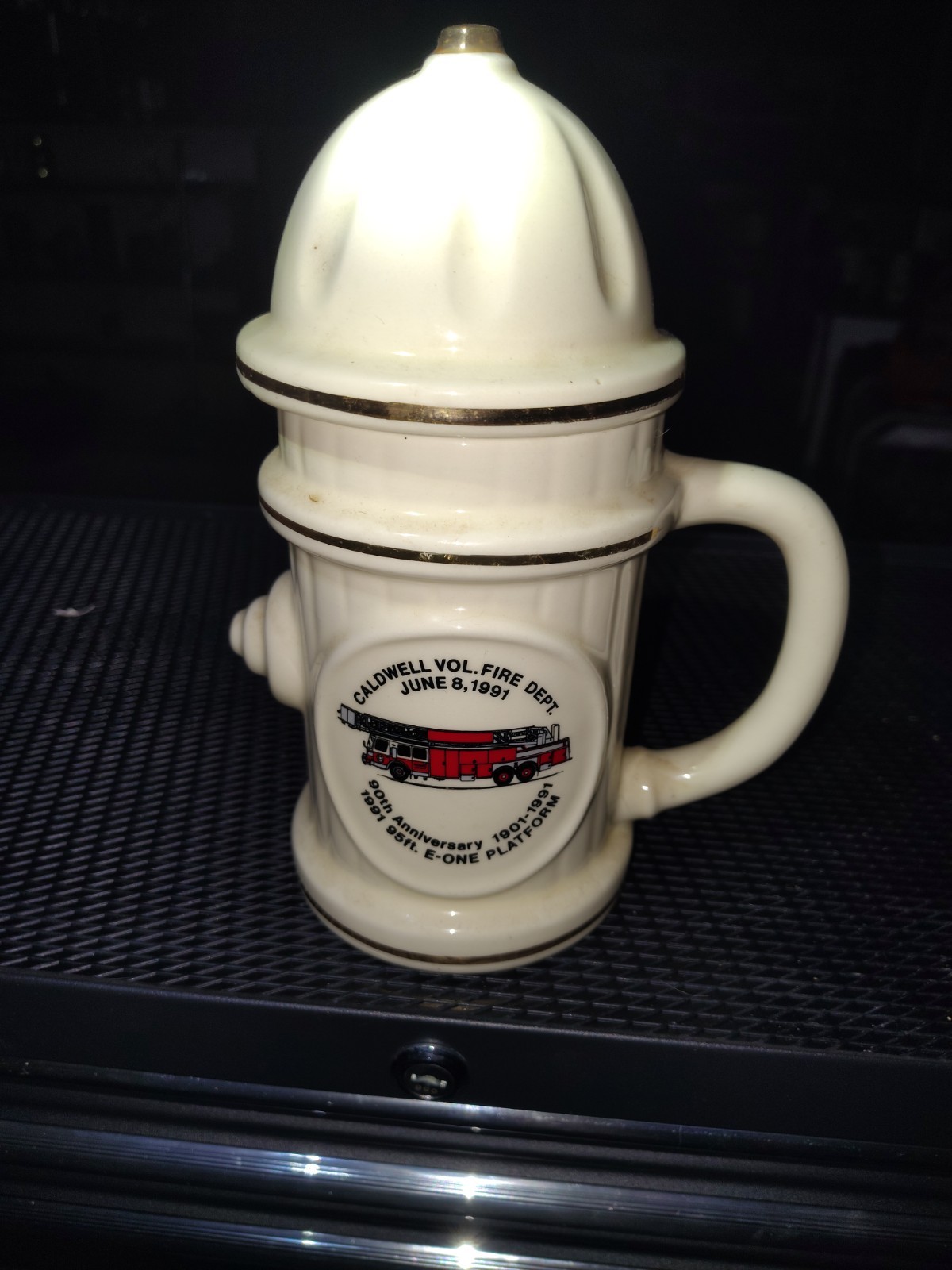 Caldwell Vol. Fire Department,June 8th 1991 Vintage Fire Hydrant Mug. 90th Aniv.