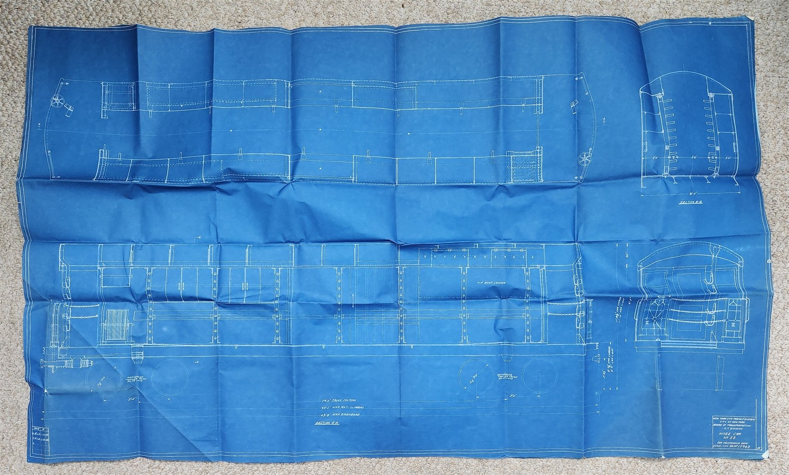 vintage NEW YORK CITY TRANSIT SYSTEM RAILROAD TROLLEY BLUEPRINT hose car 34X58 vintage NEW YORK CITY TRANSIT SYSTEM RAILROAD TROLLEY BLUEPRINT hose car 34X58