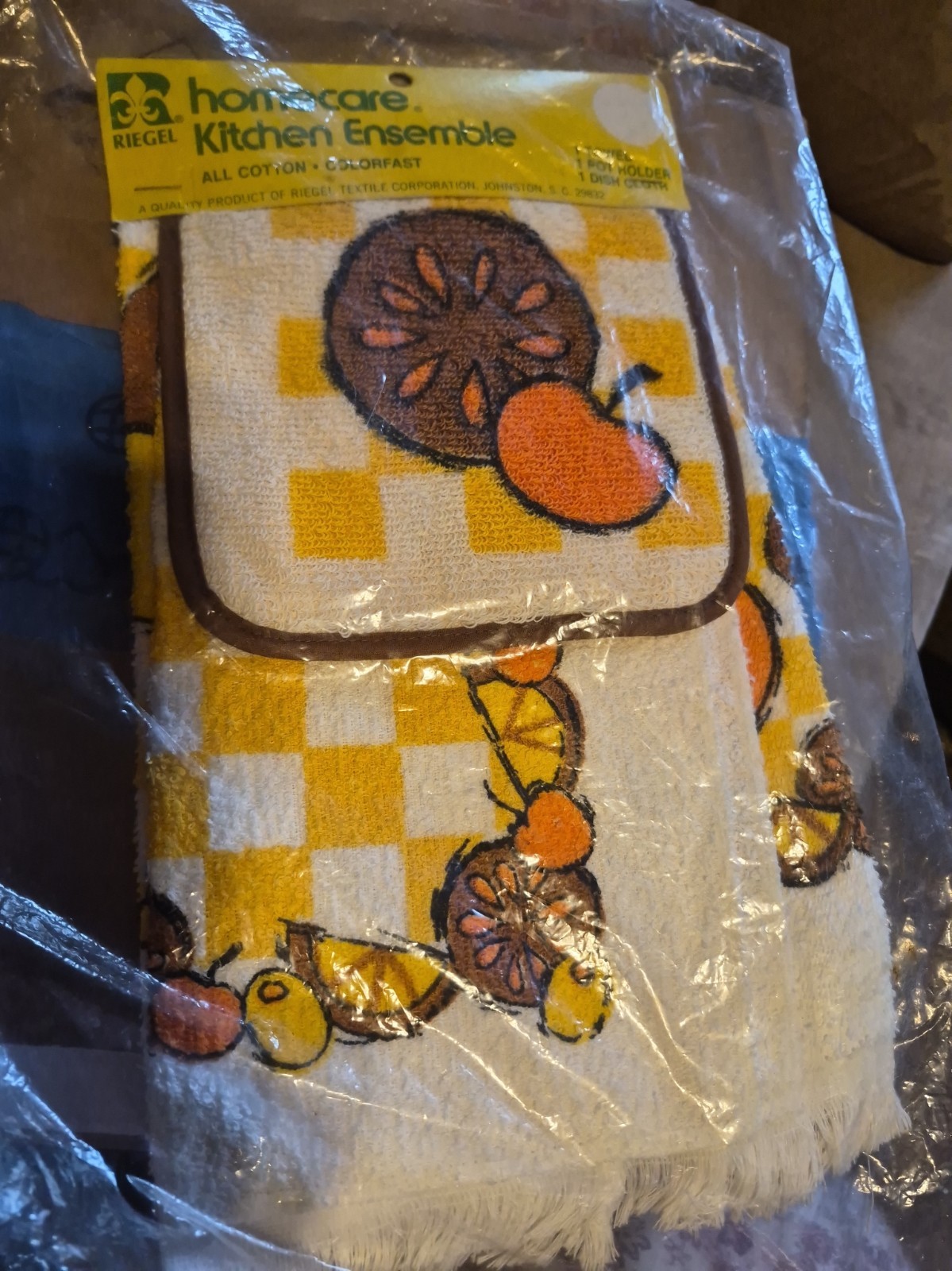 Vintage NOS 1970s usa Olives Fall Kitchen Towels Set 3 Lot Orange Brown NWT MCM 