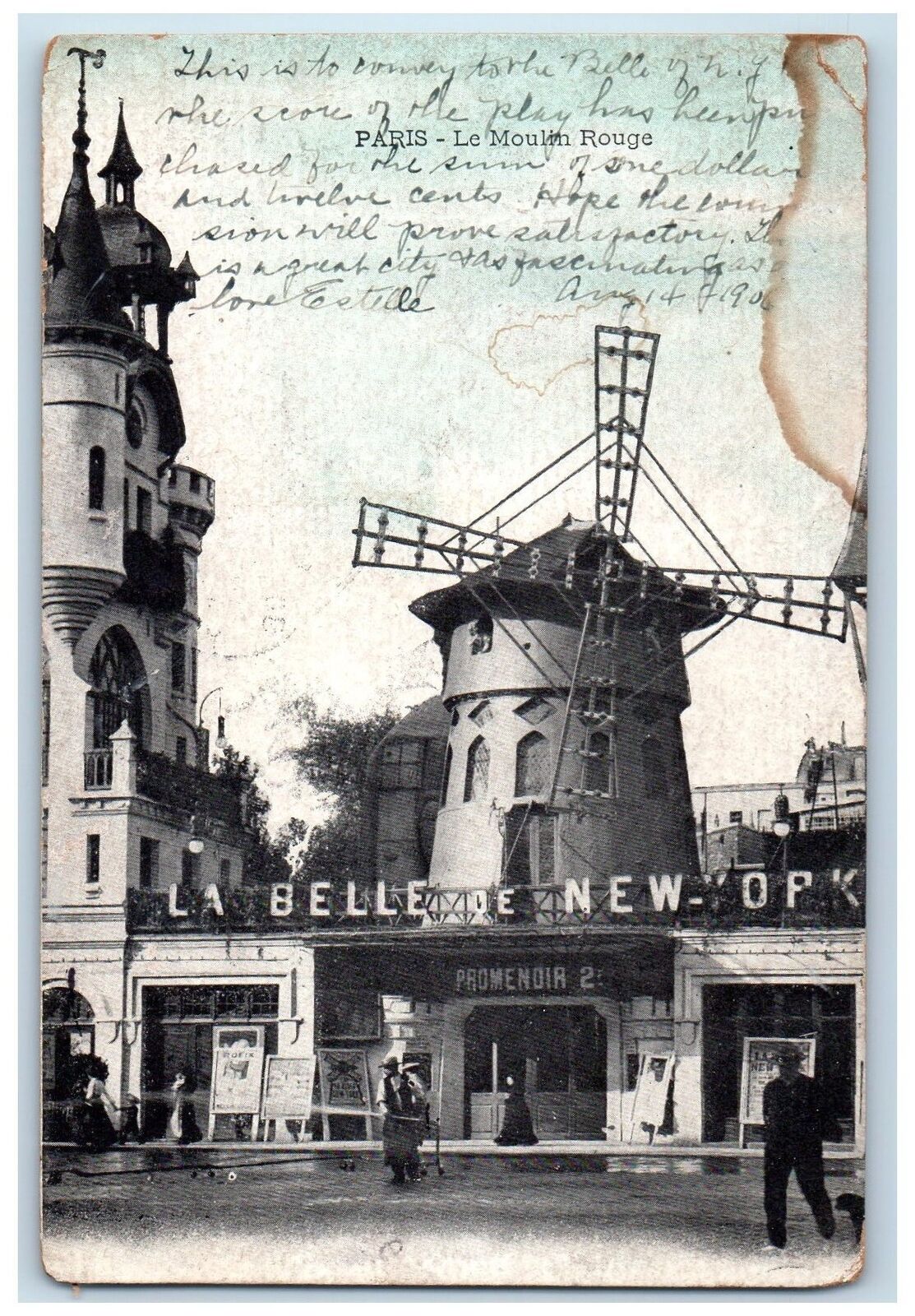 1906 Paris Le Moulin Rouge La Belle De New York France Atlantic City NJ Postcard