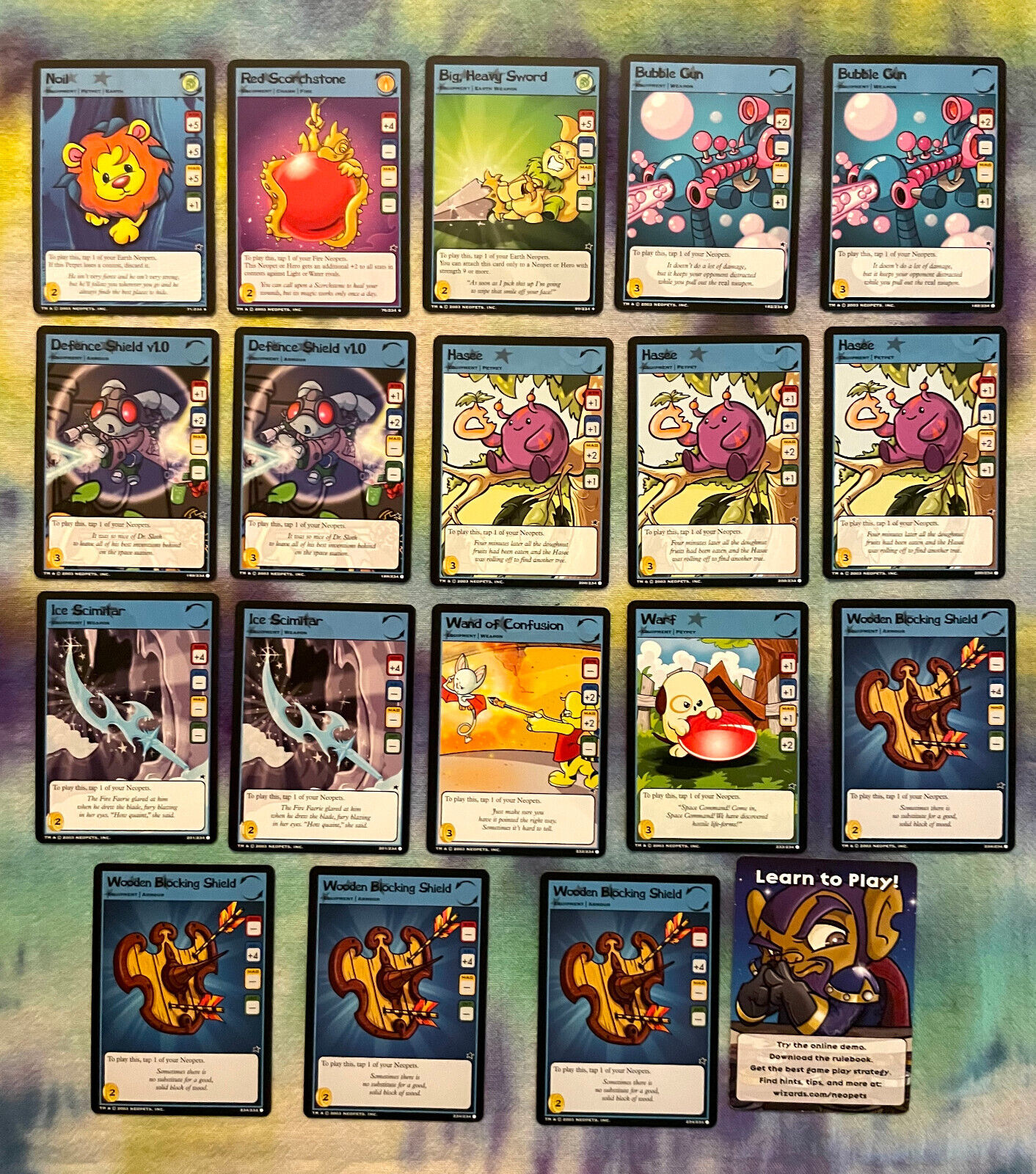 Lot of 19 NEOPETS 2003 TCG Blue Cards from 234 Base (see list) w/plastic sleeves
