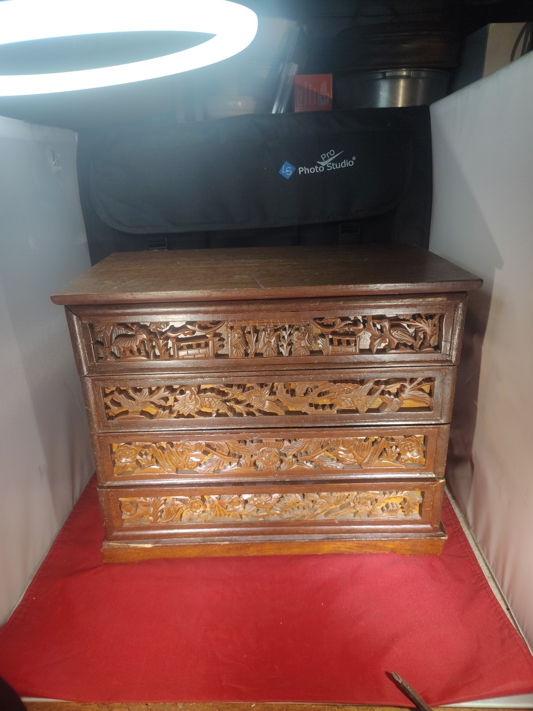 Vintage Handmade Hand Carved Jewelry Box 16x13x8.75