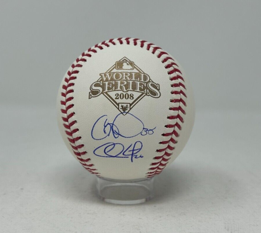 Chase Utley And Cole Hamels Signed Rawlings 2008 World Series Baseball PSA 050