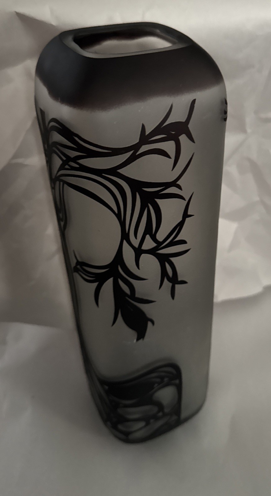 Ethel Larcombe-style, art nouveau, black and white acid etched cameo glass vase Ethel Larcombe-style, art nouveau, black and white acid etched cameo glass vase
