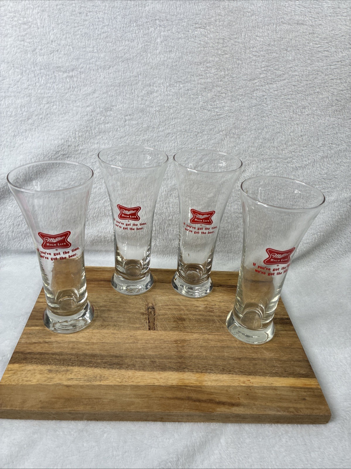 Vintage Miller High Life Beer Glasses Set of 4 7” Pilsner Slogan Barware