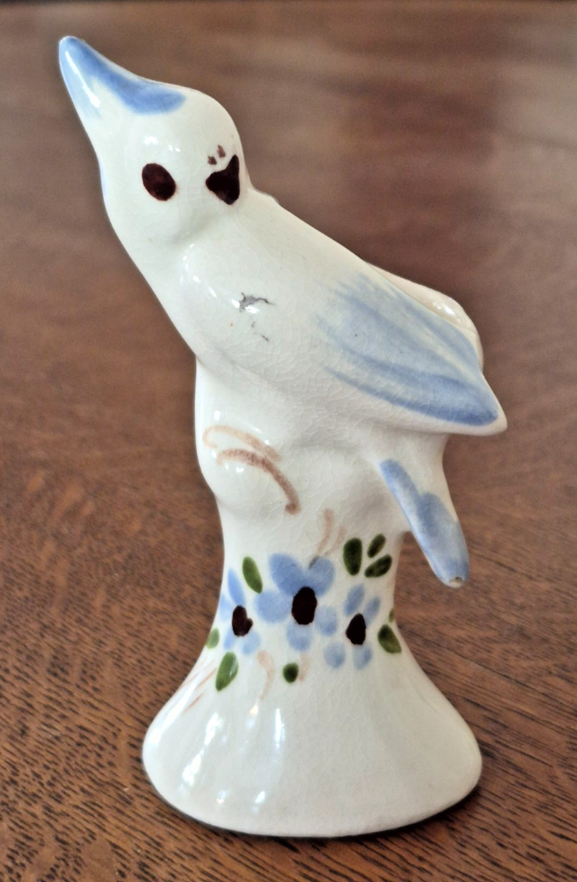 Lovely Little Bird Vase Hand-painted Ceramic. Vintage c.1940s Blue 4.25\ Lovely Little Bird Vase Hand-painted Ceramic. Vintage c.1940s Blue 4.25\