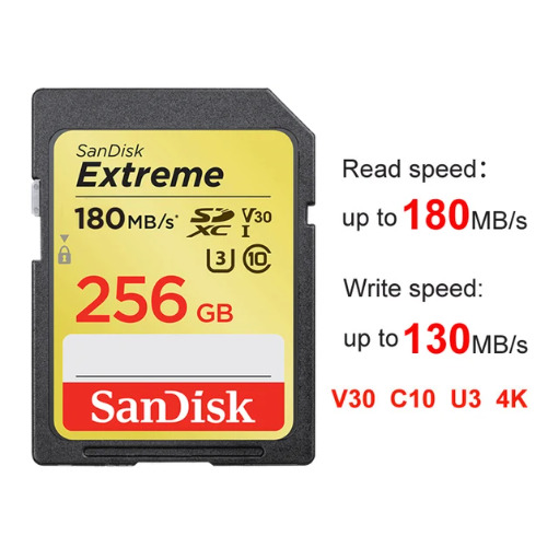 Original New SanDisk Extreme SD Card 256GB 4K UHD For Camera SD Card
