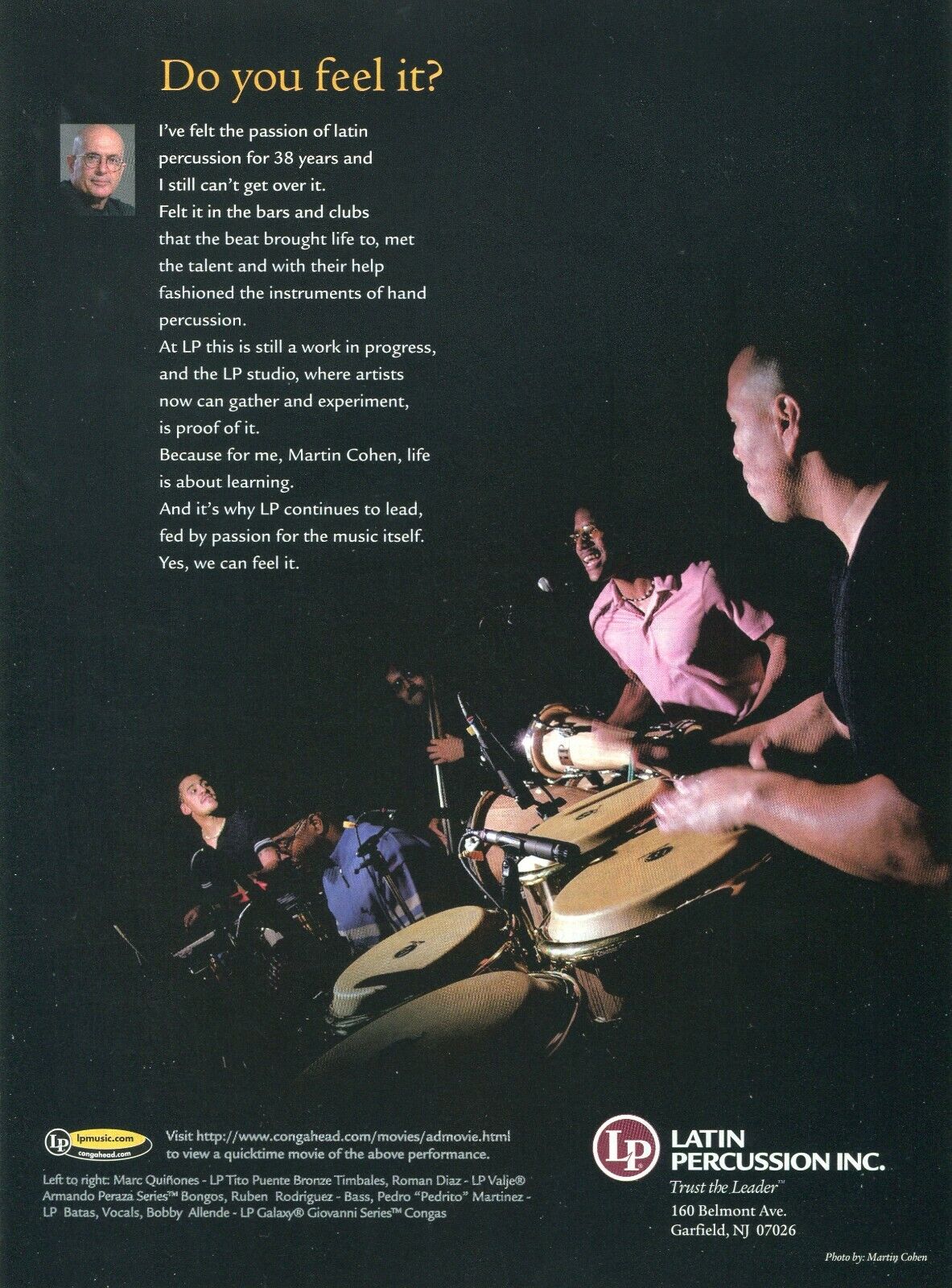2002 Print Ad of LP Latin Percussion w Marc Quinones Roman Diaz Ruben Rodriguez