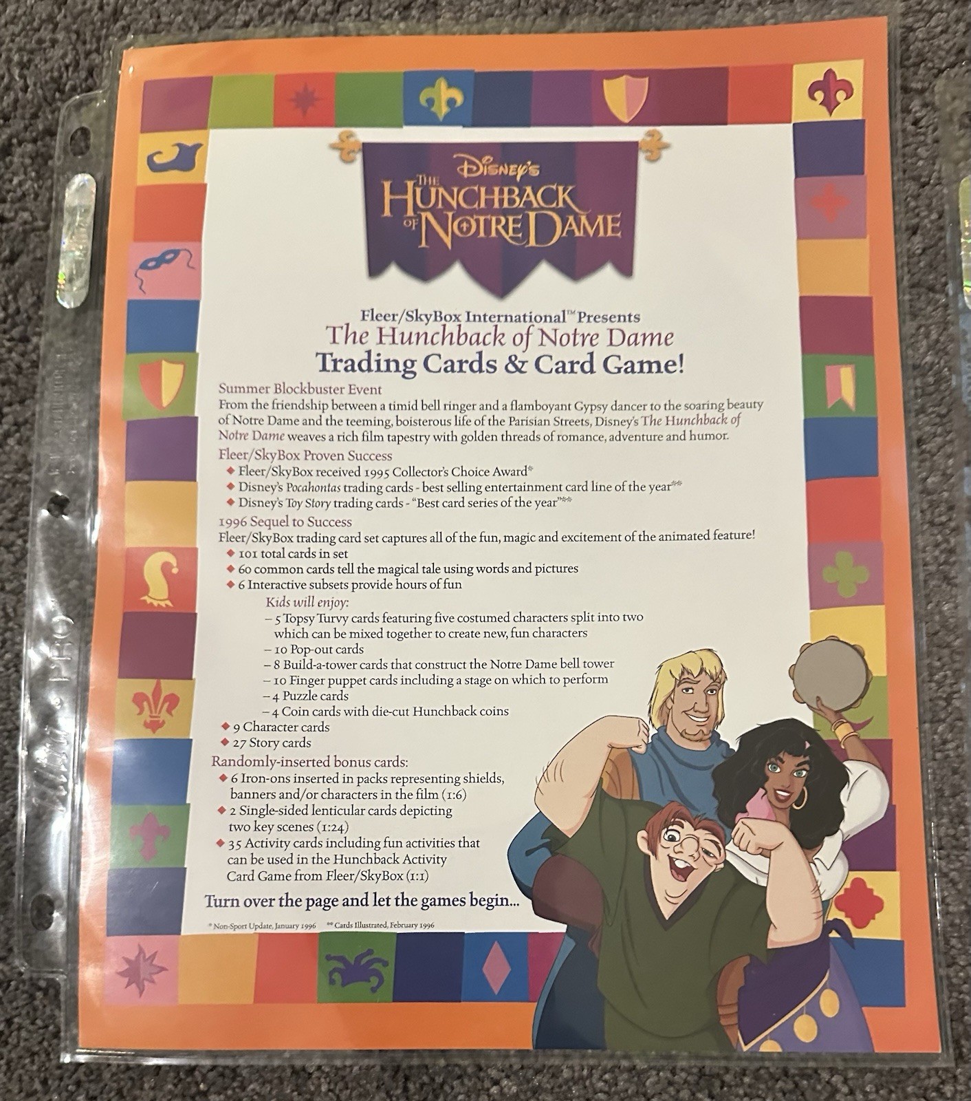 1997 SkyBox Disney Cards Dealer Sell Sheet - The Hunchback of Notre Dame