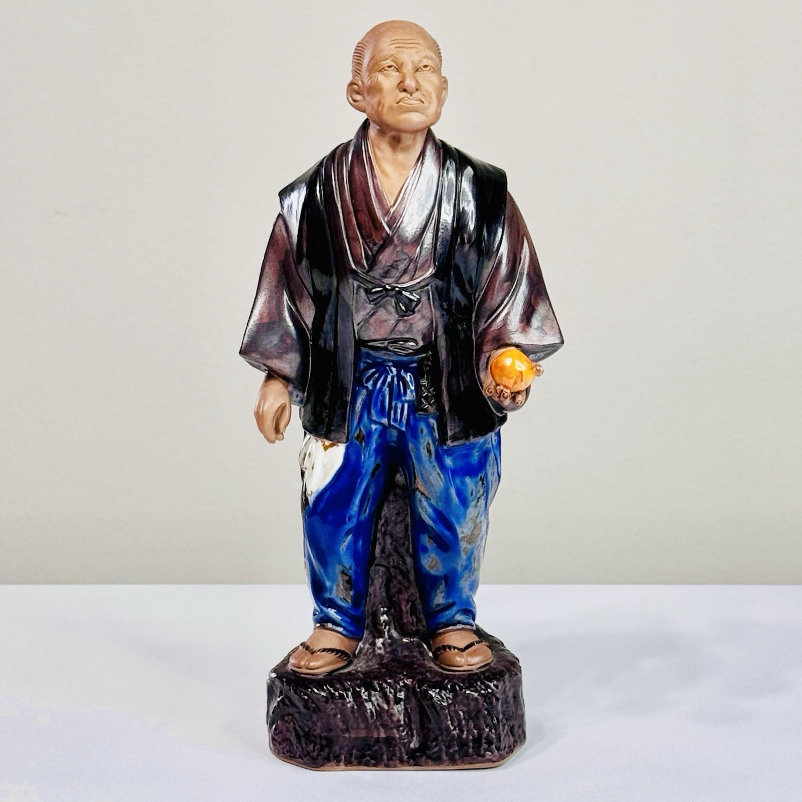 Vtg Japanese Ceramic Pottery Figurine Okimono Artist Signed Hand Painted 10.75”