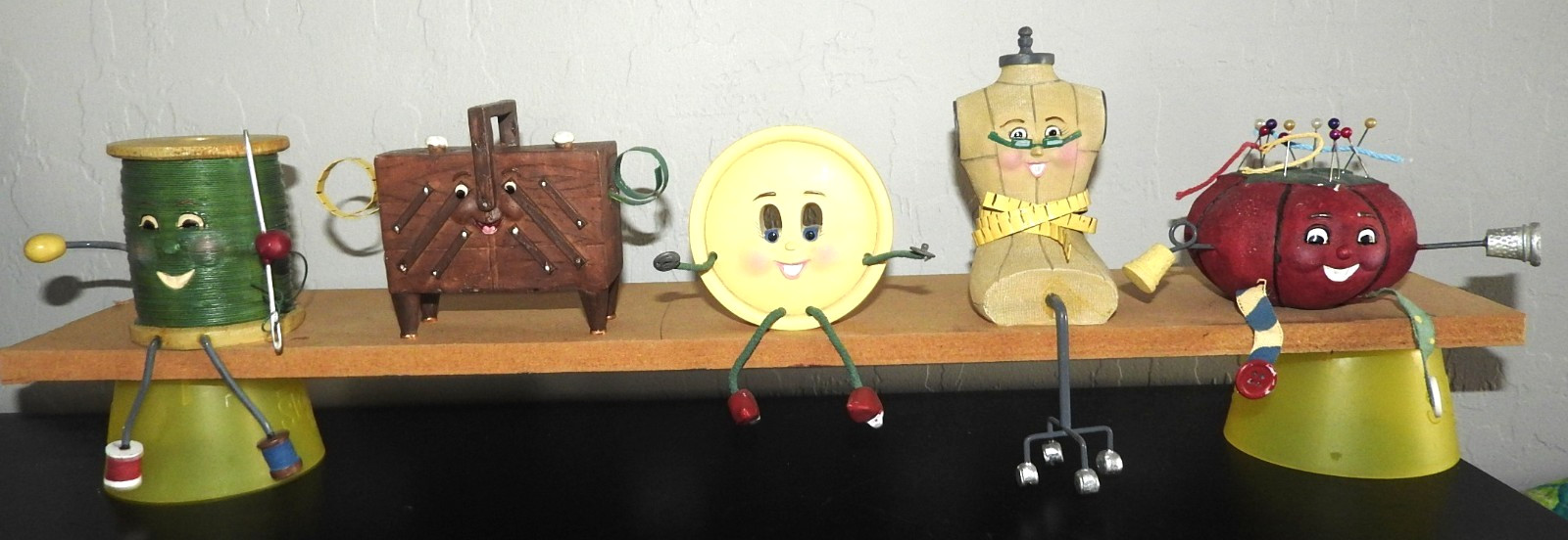 Vintage WMG Anthropomorphic Sewing Theme Shelf Sitters - Set of 5 Styles CUTE Vintage WMG Anthropomorphic Sewing Theme Shelf Sitters - Set of 5 Styles CUTE