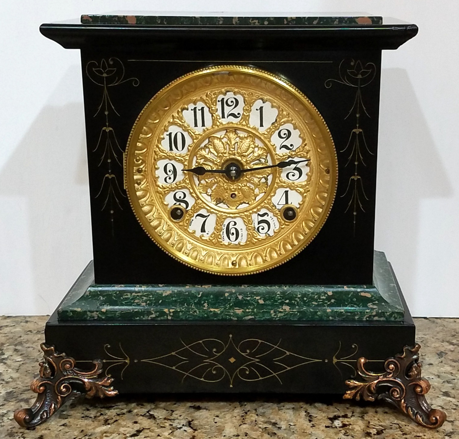 Antique Seth Thomas Adamantine Faux Marble Mantel Clock 8-Day, Time/Strike (S#4)
