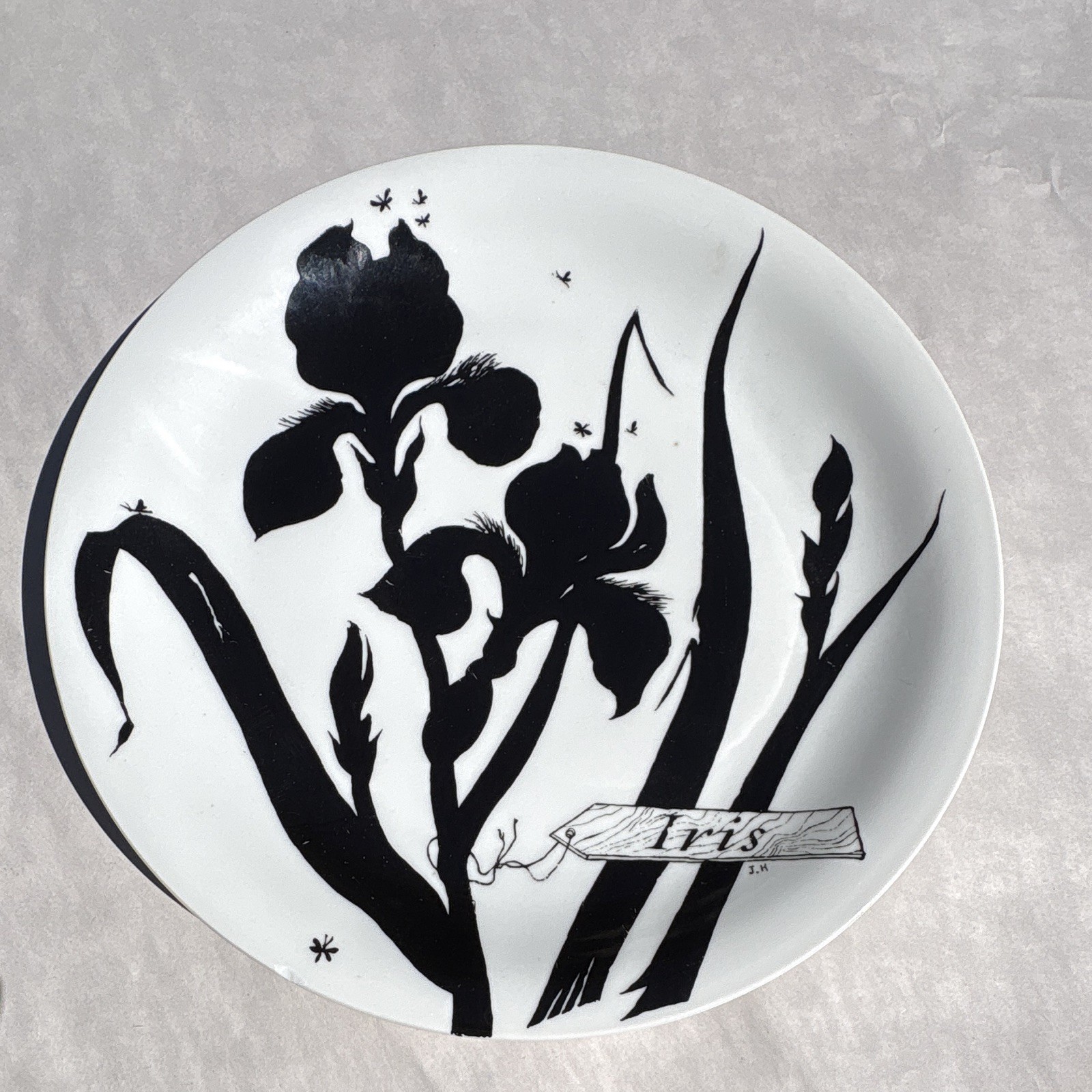 Rare Vintage French Porcelain Jeannine Hetreau Iris Plate 1950s Round 9.5” Rare Vintage French Porcelain Jeannine Hetreau Iris Plate 1950s Round 9.5”