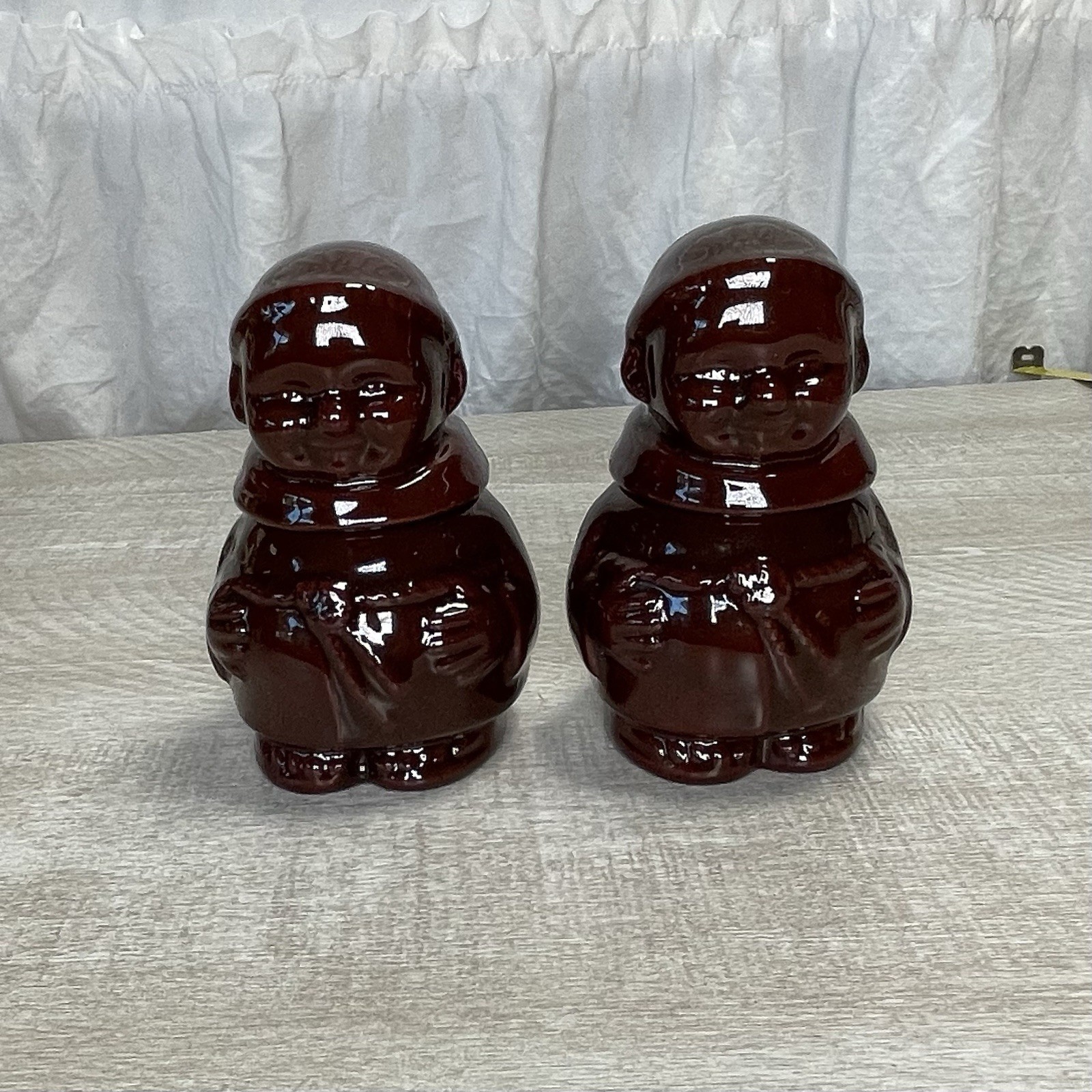 Mid-Century Monk Friar Tuck Ceramic Open Salt Cellars Lids Vintage Dip Pots MCM