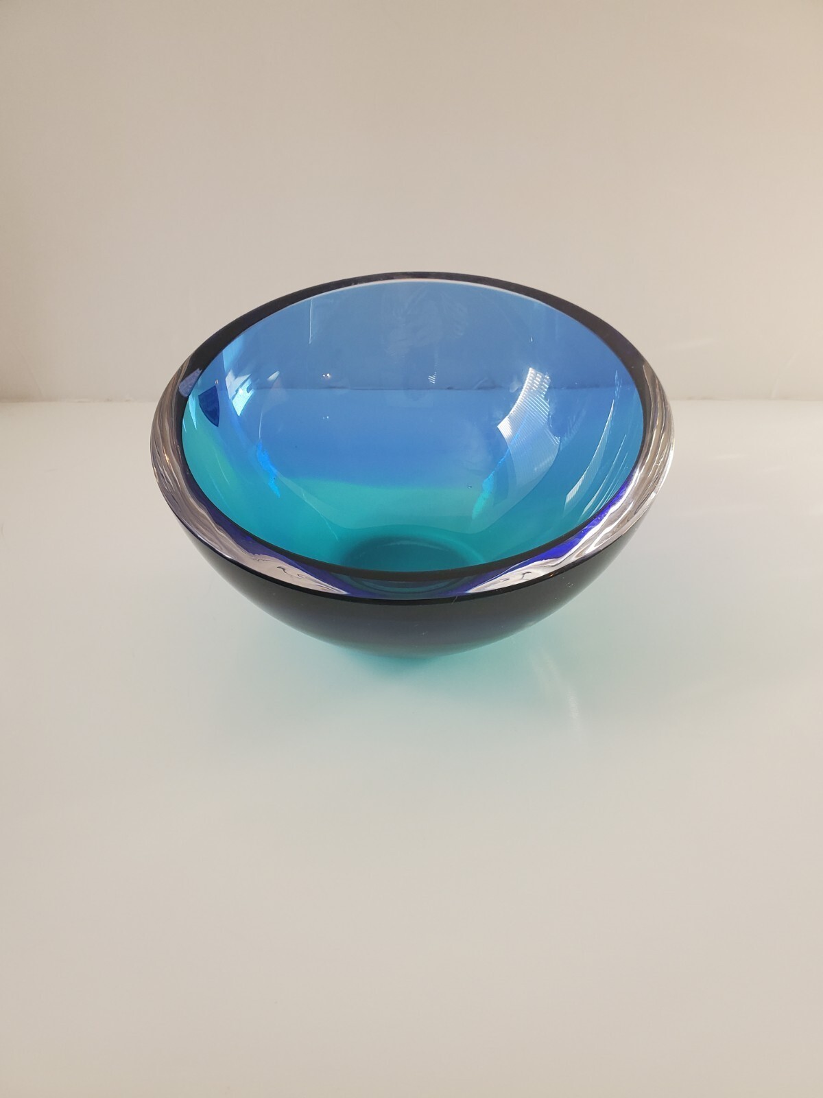 Rare Blue Green Orrefors Crystal Bowl Signed Asymmetric Rare Blue Green Orrefors Crystal Bowl Signed Asymmetric